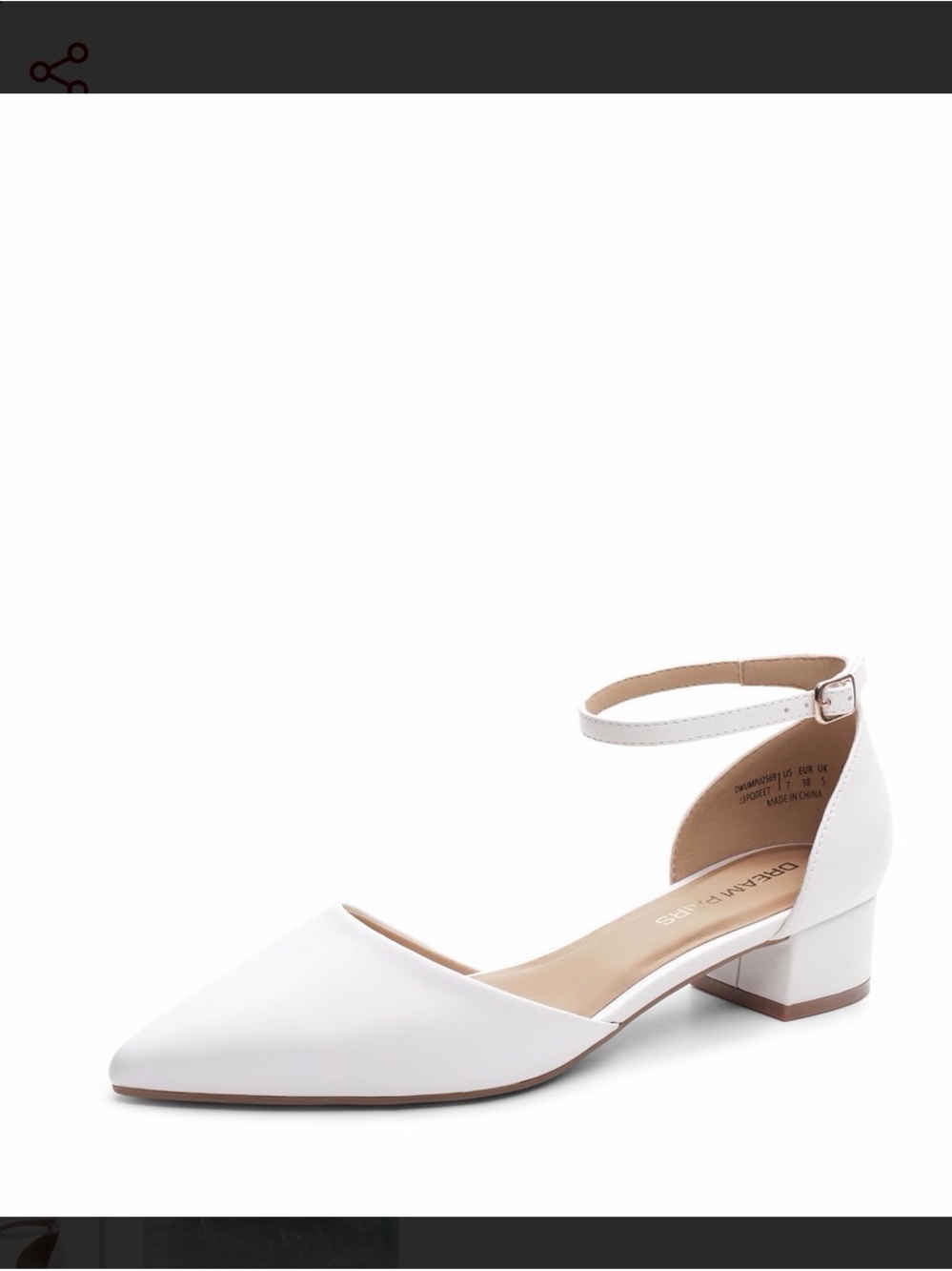 Dream Pairs White Pointed-Toe Ankle-Strap Low Block Heel